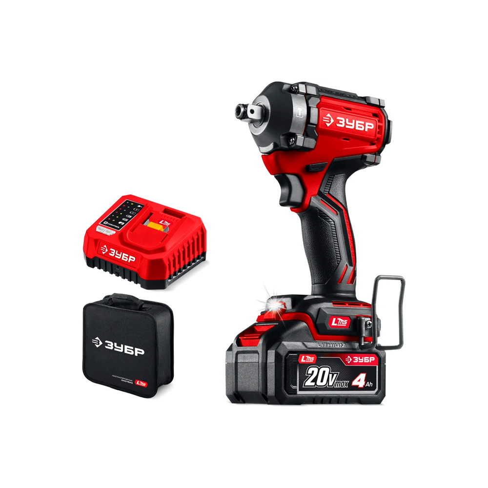 Фото Бесщеточный ударный гайковерт, 350 Н·м, 1 АКБ LMS {4 А·ч}, 20 В, сумка, ЗУБР {ГБУ-350-41} (1)