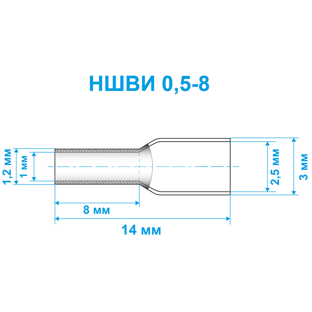 Фото Наконечник штыревой втулочный изолированный Vell, НШВИ 0,5-8, 100 шт {VLnhvi-0.5-8} (1)