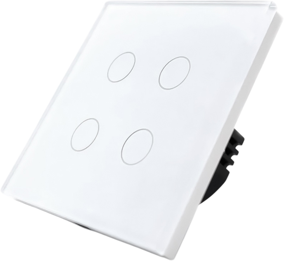 Фото Сенсорный выключатель белый, четырехклавишный, 1 пост, стеклянная панель Vell {WH1P-4G}