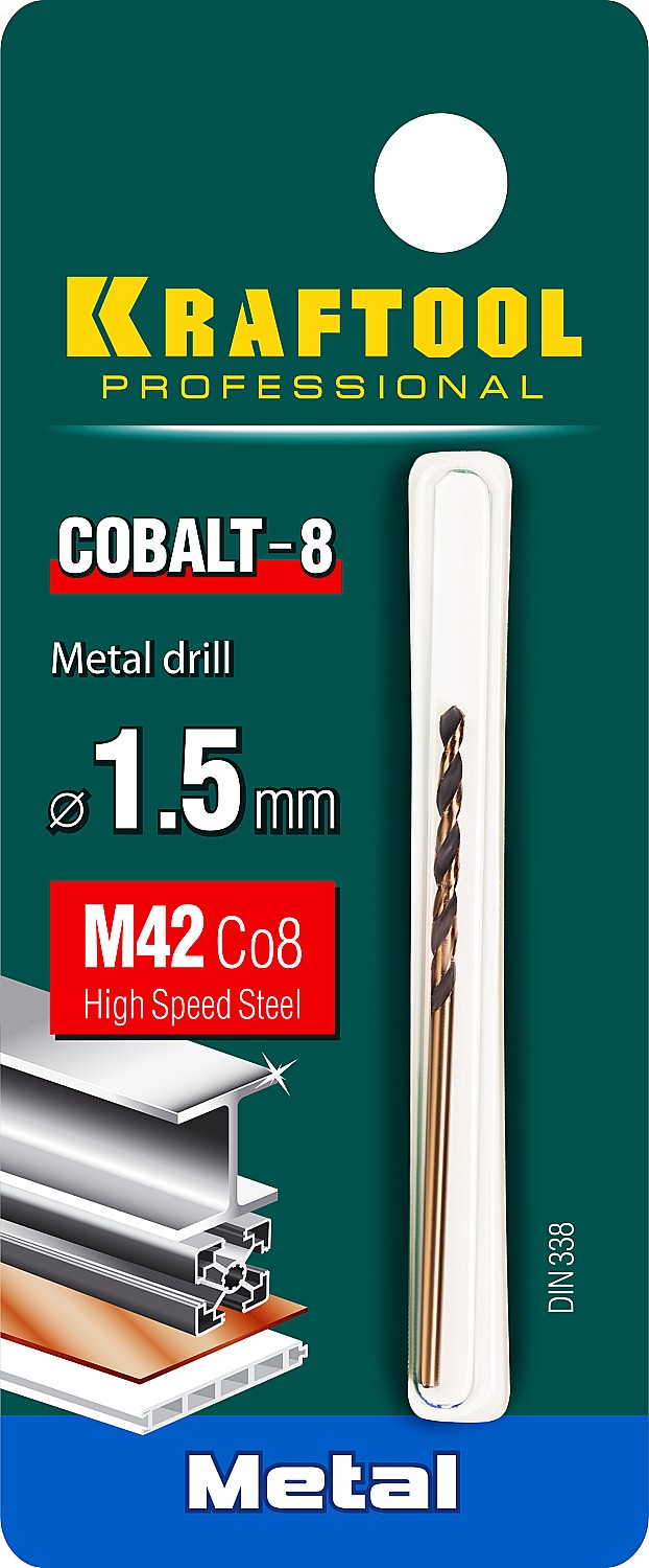 Фото KRAFTOOL COBALT 1.5 х40мм, Сверло по металлу HSS-Co(8%) , сталь М42(S2-10-1-8) {29656-1.5}