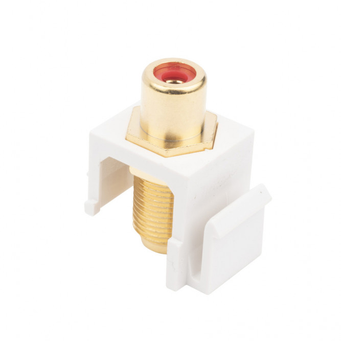 Фото Вставка формата Keystone Jack, F-type / RCA красный (IN/OUT), gold plated, ROHS, белая KJ1-RCA/RD-FHG-WH Hyperline {247384} (3)