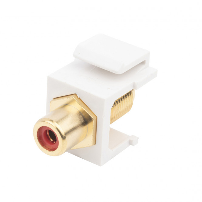 Фото Вставка формата Keystone Jack, F-type / RCA красный (IN/OUT), gold plated, ROHS, белая KJ1-RCA/RD-FHG-WH Hyperline {247384}