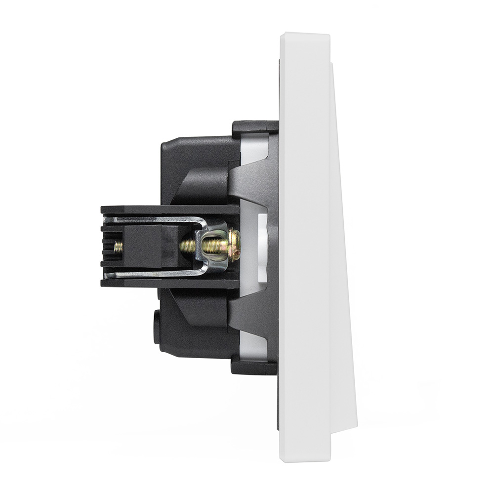 Фото Выключатель белый, двухклавишный, 1 пост, с тонкой пластиковой рамкой Vell {WH1P-2L-Grand} (3)