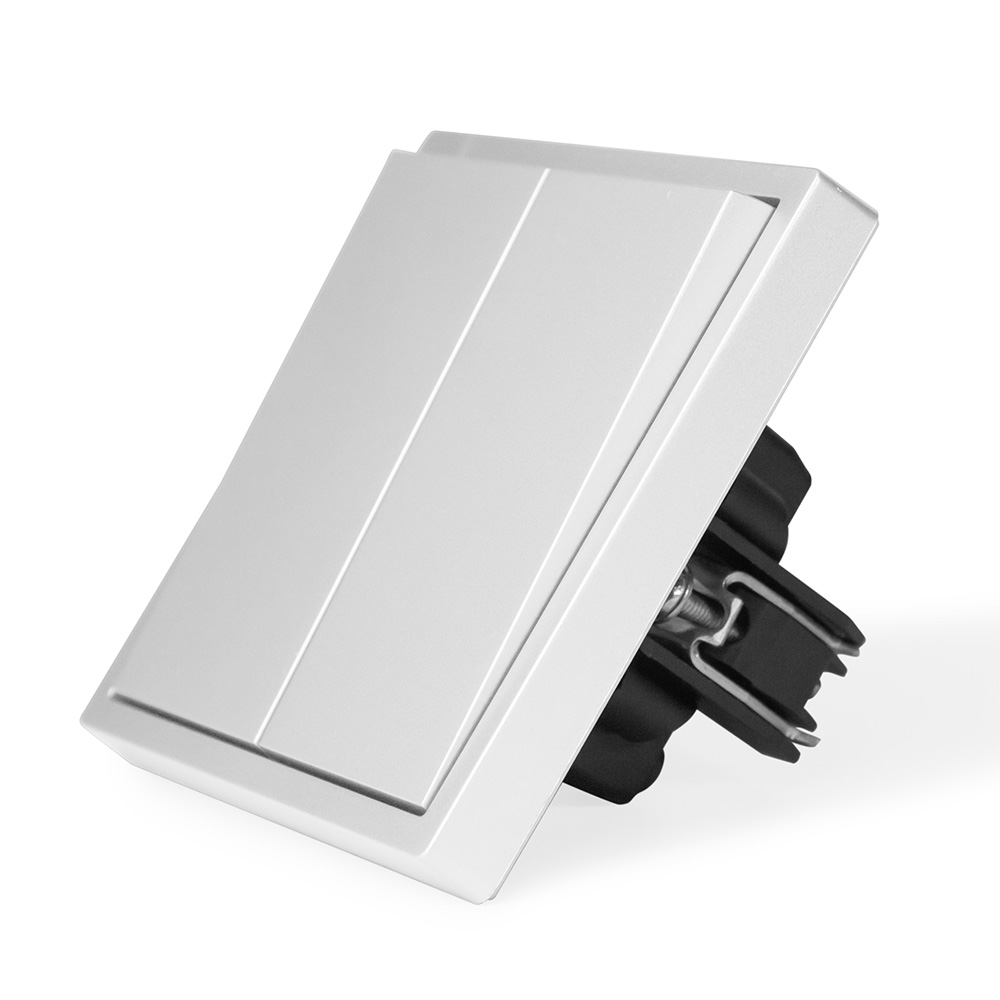 Фото Выключатель белый, двухклавишный, 1 пост, с тонкой пластиковой рамкой Vell {WH1P-2L-Grand}