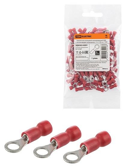 Фото Наконечник кольцевой изолированный НКИ с легким вводом проводника 1,5-4 (100 шт.) TDM {SQ0502-0201} (1)
