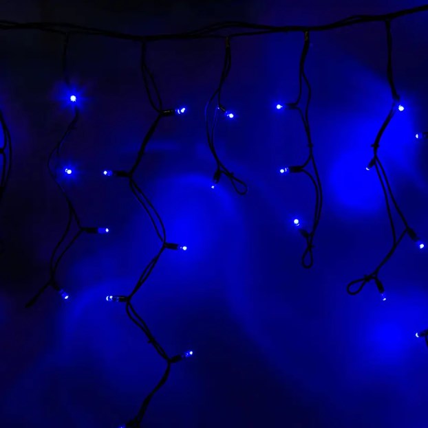 Фото Гирлянда Айсикл (бахрома) светодиодный, 4,0 х 0,6 м, черный провод "каучук", 230 В, диоды синие {255-223}