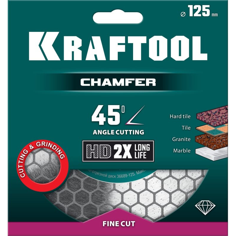 Фото Шлифовально-отрезной алмазный диск KRAFTOOL CHAMFER 125 мм (22.2 мм, 25х1.6 мм) {36689-125} (2)