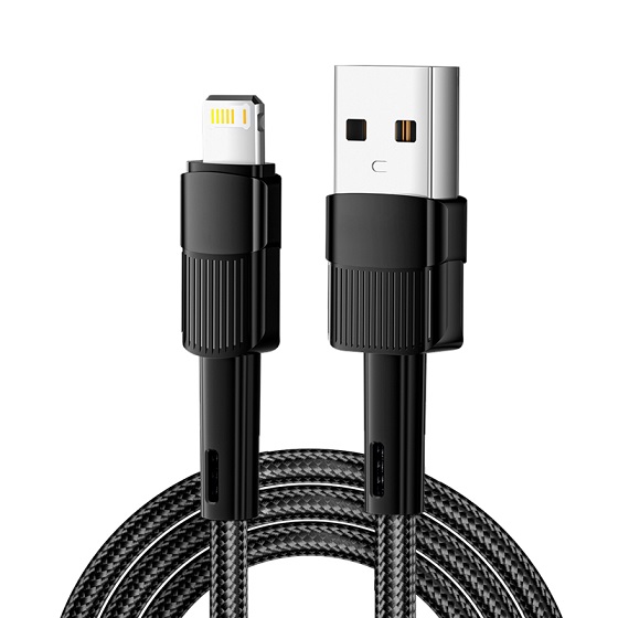Фото Кабель USB-A – Lightning для Apple, 2,4А, 1м, в черной нейлоновой оплетке REXANT {18-7060}