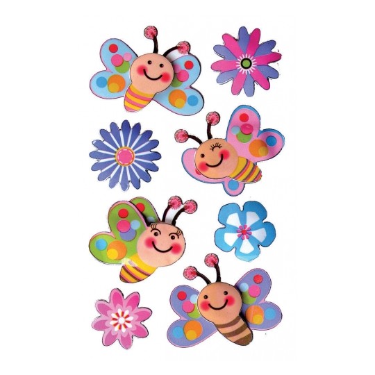 Фото Стикеры детские Бабочки и цветы 3D пленка 76 x 120 мм {54053} (1)