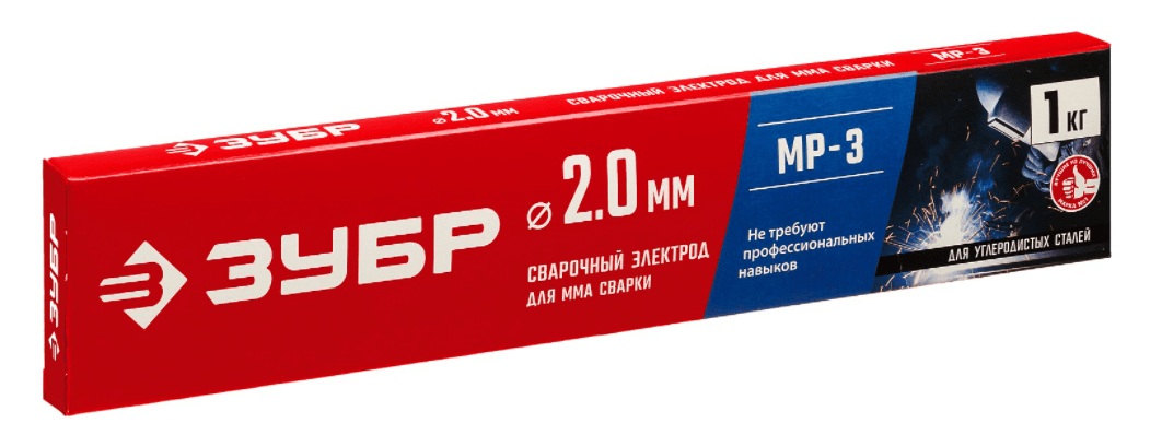 Фото ЗУБР электрод сварочный МР-3 с рутиловым покрытием, d 2,0 х 300 мм, 1 кг в коробке. {40011-2.0} (1)
