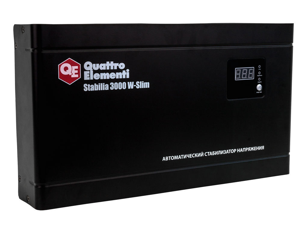 Фото Стабилизатор напряжения Quattro Elementi Stabilia 3000 W-Slim (3000 ВА, 140-270 В, 8,4 кг) настенный {640-537} (1)