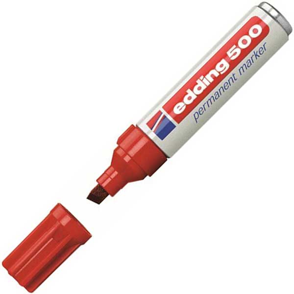 Фото Перманентный маркер Edding E-500 красный, клиновидный наконечник 2-7 мм {E-500#2}