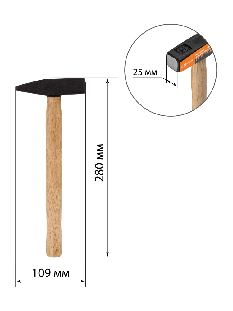 Фото Молоток слесарный, 400 гр, кованый, с деревянной рукояткой "Гранит" TDM {SQ1036-0202} (7)
