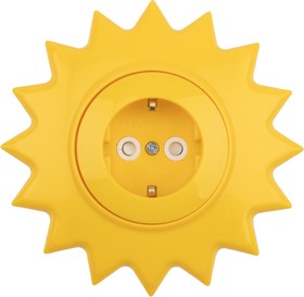 Фото Розетка одноместная KRANZ HAPPY Солнце скрытой установки с заземлением и защитными шторками, желтая {KR-78-0813}
