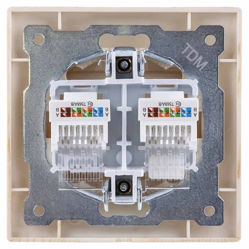 Фото Розетка компьютерная двойная RJ45 сосна "Лама" TDM {SQ1815-0365} (1)