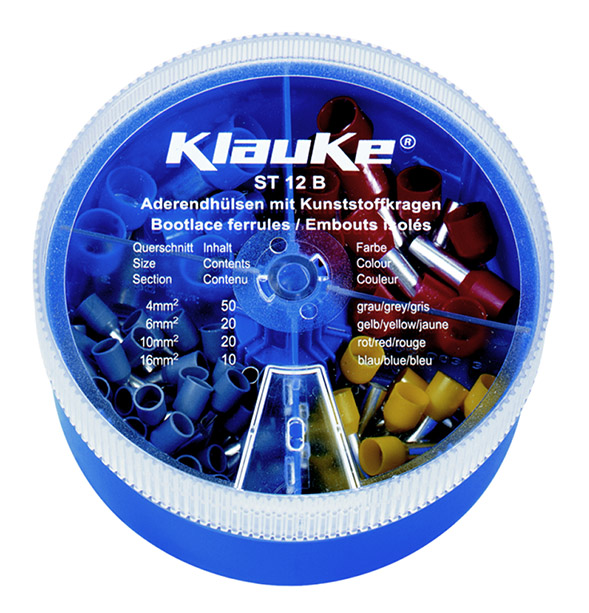 Фото Пластиковый контейнер с изолированными втулочными наконечниками Klauke (4 вида; от 4 до 16 мм²) {klkST12B}