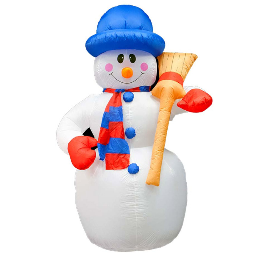 Фото 3D фигура надувная "Снеговик с метлой", размер 180 см, внутренняя подсветка 4 LED {511-122}