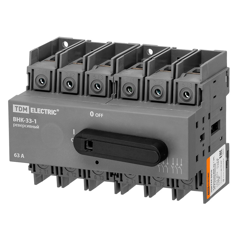 Фото Рубильник ВНК-33-1 3П, 63 А, реверсивный TDM Electric {SQ0744-0416}