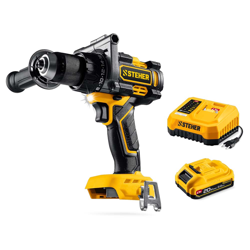 Фото Бесщеточная дрель-шуруповерт, 165 Н·м, 1 АКБ LMS {2 А·ч}, 20 В, STEHER {CB-165-21}
