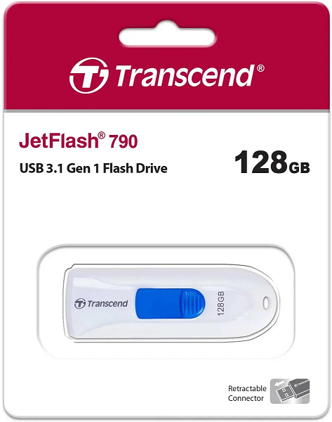 Фото Флеш накопитель 128GB Transcend JetFlash 790, USB 3.1, белый {TS128GJF790W} (4)