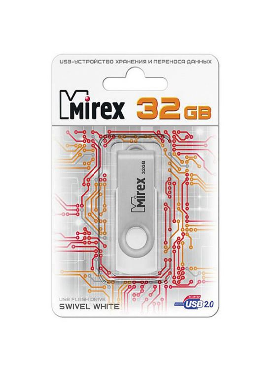 Фото Флеш накопитель 32GB Mirex Swivel, USB 2.0, Белый {13600-FMUSWT32}