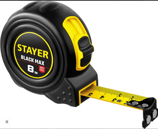 Фото STAYER BlackMax 8м / 25мм рулетка в ударостойком полностью обрезиненном корпусе и двумя фиксаторами {3410-08_z02}