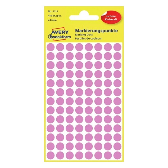Фото Этикетки-точки, 4 л, светло-розовые, d8 мм, круглые, (416 этикеток в упак.) {3111}