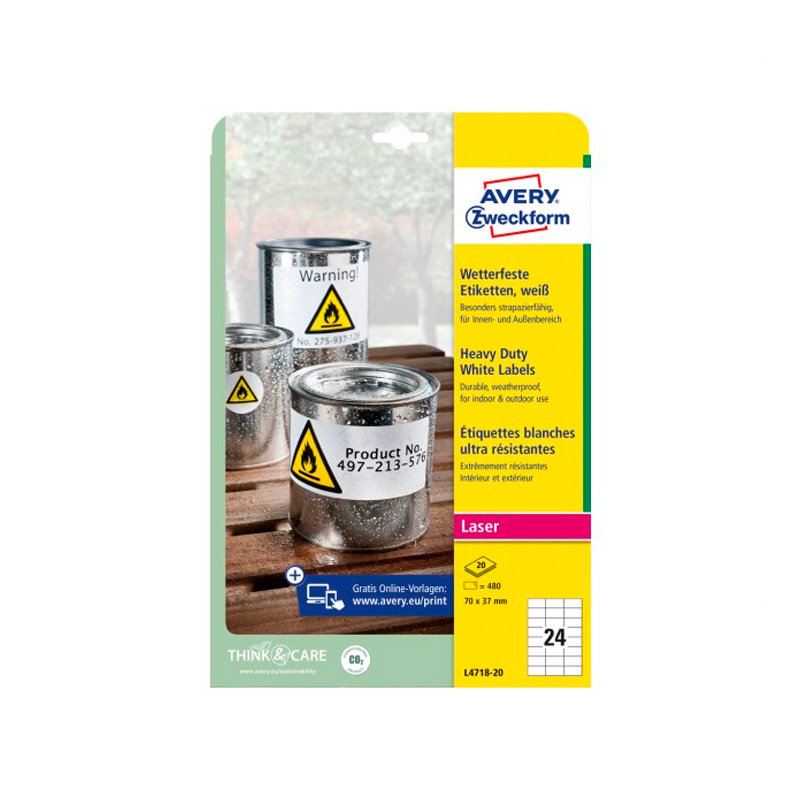 Фото Всепогодные пленочные этикетки для лазерных принтеров 70 x 37 мм {L4718-20}