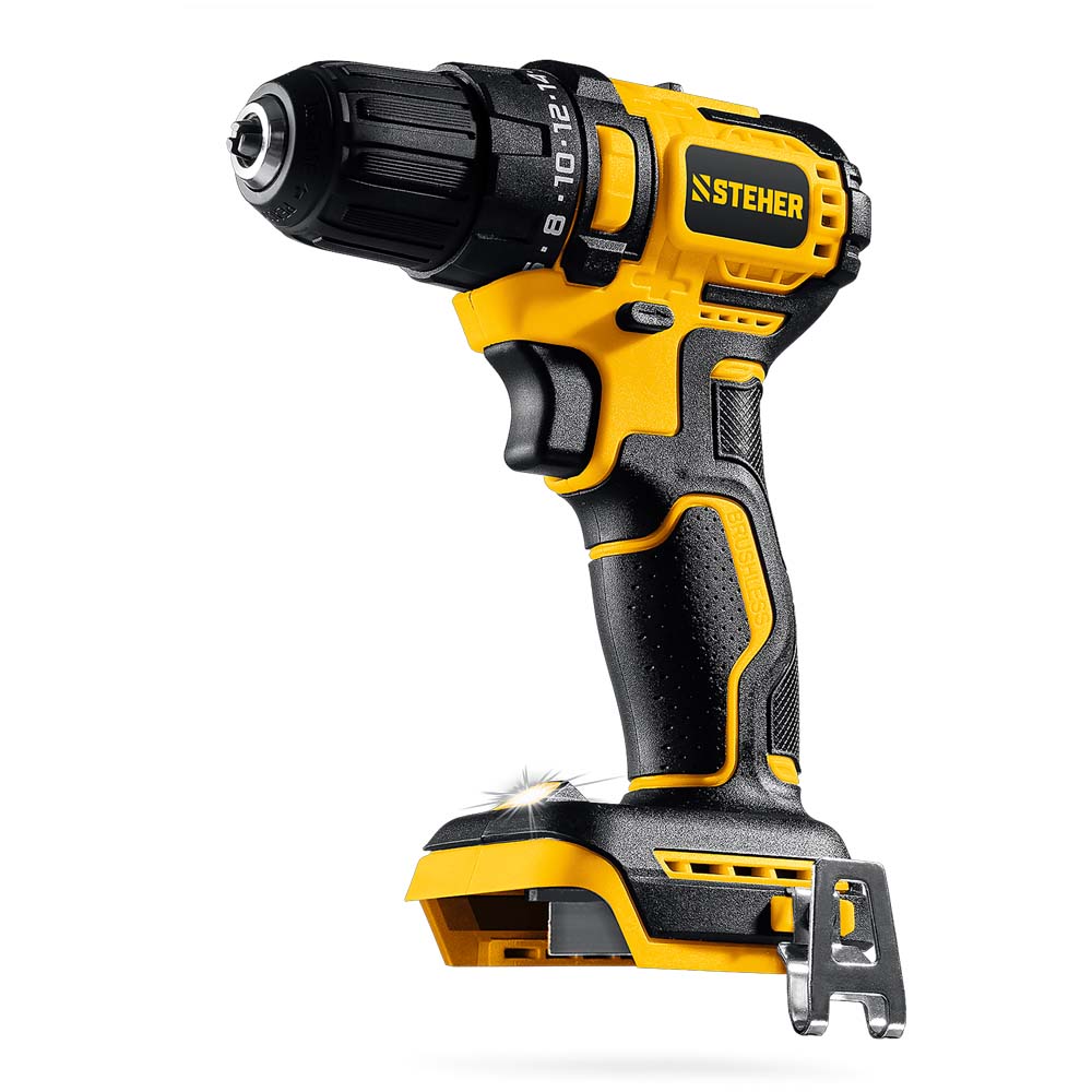 Фото Бесщеточная дрель-шуруповерт, 45 Н·м, без АКБ {LMS}, 20 В, STEHER {CB-45}