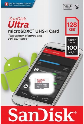 Фото Флеш карта microSD 128GB SanDisk microSDXC Class 10 Ultra UHS-I 100MB/s {SDSQUNR-128G-GN6MN}