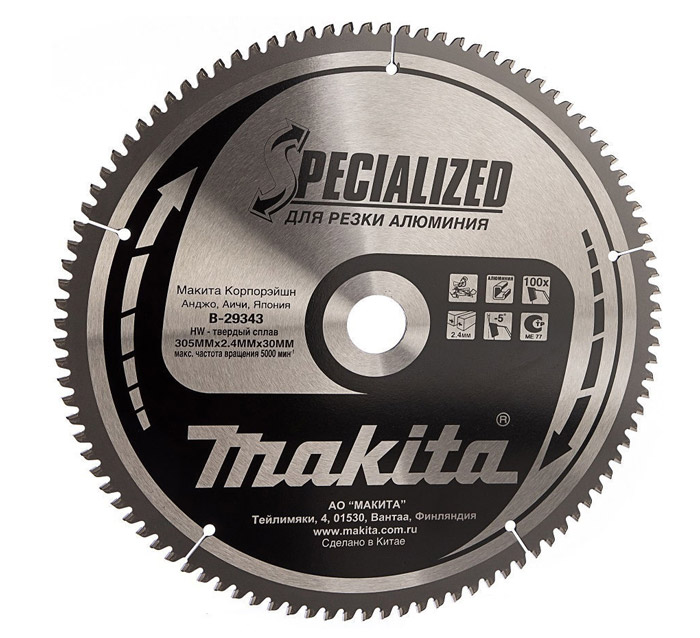 Фото Диск пильный твёрдосплавный по алюминию MAKITA 305x30/15,88x2,3x100T Al (B-29343)