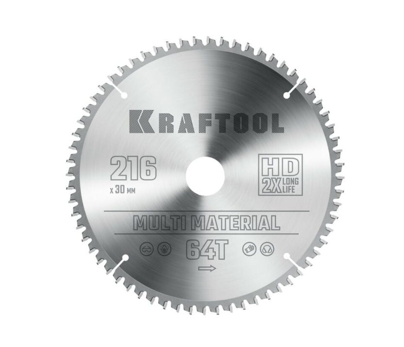 Фото Пильный диск по алюминию KRAFTOOL Multi Material, 216 х 30 мм, 64Т {36953-216-30}