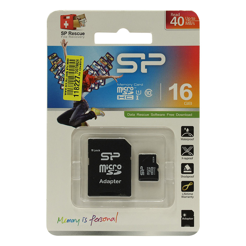 Фото Флеш карта microSD 16GB Silicon Power microSDHC Class 10 (SD адаптер) {SP016GBSTH010V10SP}