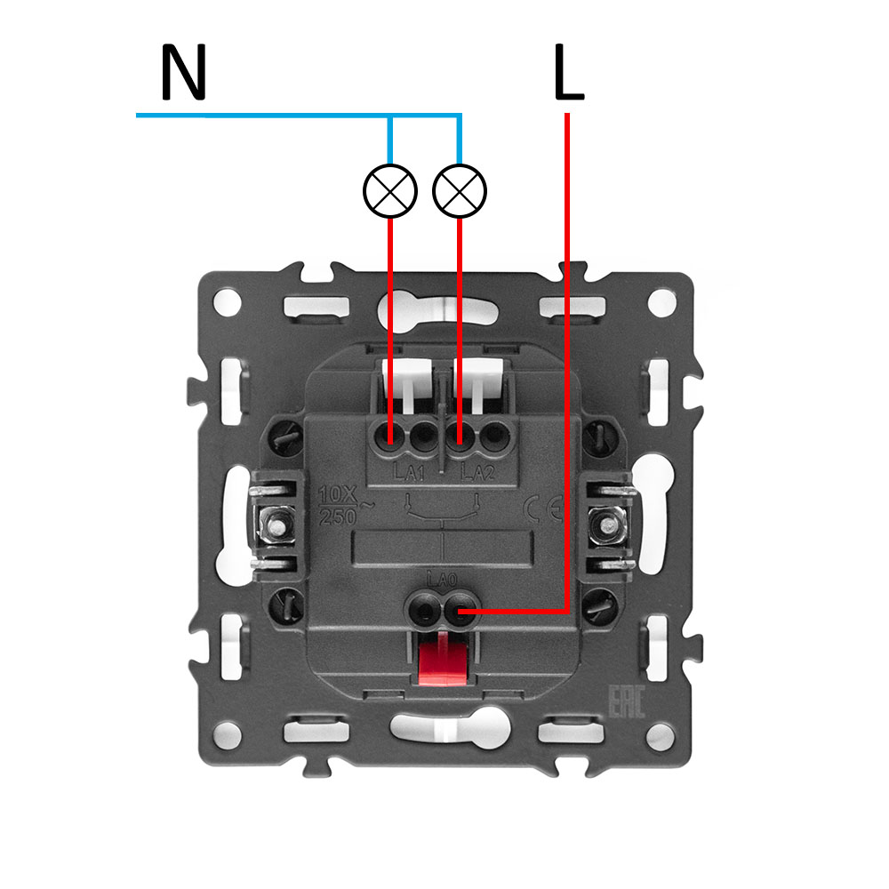 Фото Выключатель c подсветкой золотой, двухклавишный, 1 пост, с тонкой пластиковой рамкой Vell EchoGrand {GD1P-2L-EchoGrand} (1)