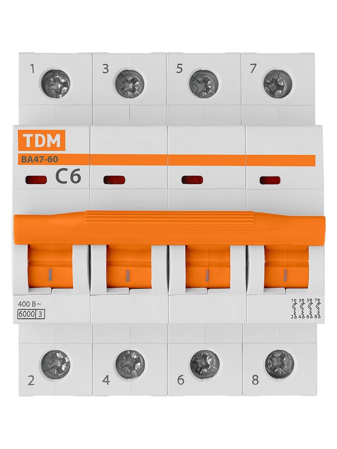 Фото Автоматический выключатель TDM ВА47-60 4Р 6А 6кА х-ка С {SQ0223-0121} (2)