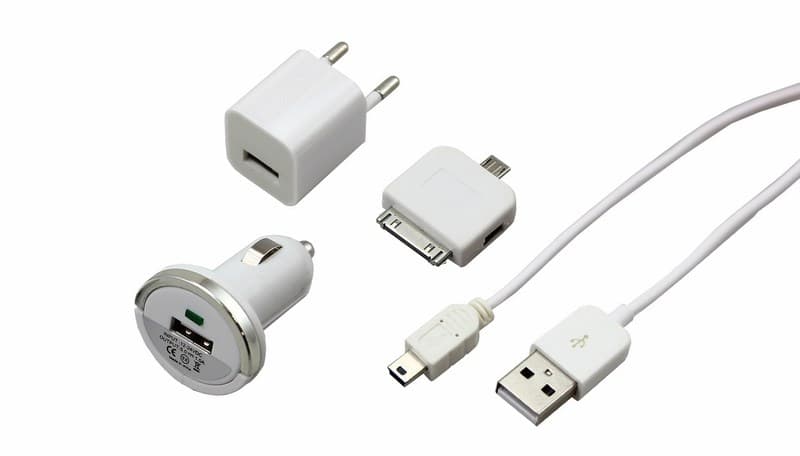 Фото Комплект Rexant СЗУ, АЗУ, кабель miniUSB-USB, переходник microUSB 30 pin белый {18-1197}
