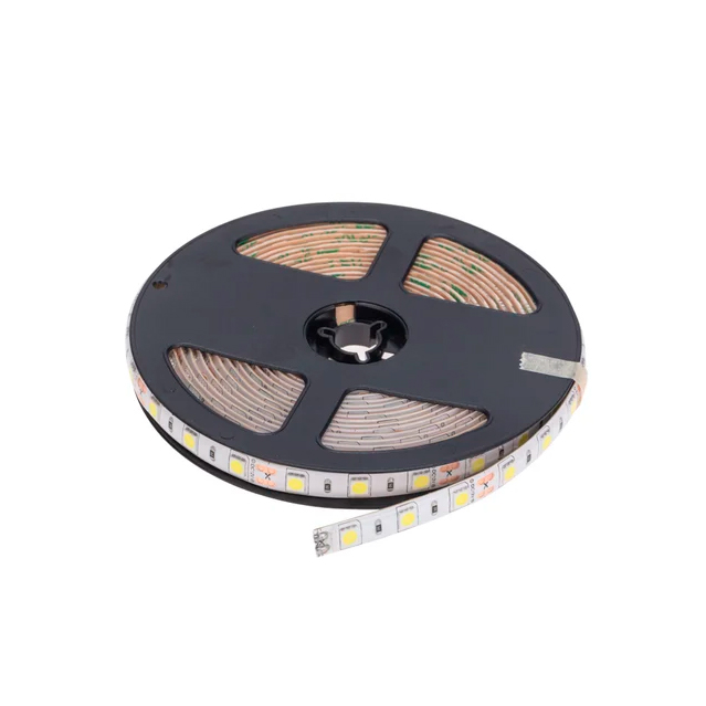 Фото Лента светодиодная 12В, SMD5050, 14,4Вт/м, 60 LED/м, 6500К, 10мм, 5м, для БП с клеммами, IP65 LAMPER {141-2027}