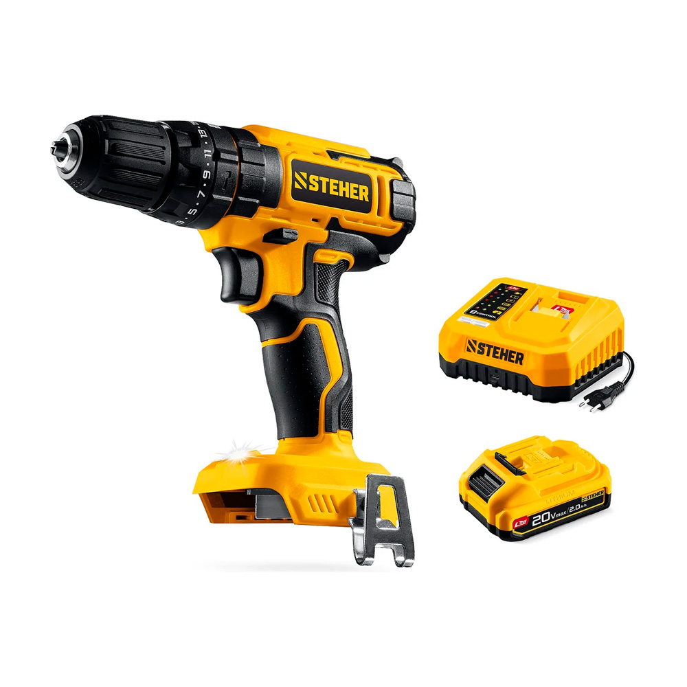 Фото Ударная дрель-шуруповерт, 40 Н·м, 1 АКБ LMS {2 А·ч}, 20 В, STEHER {CDS-40-21} (1)