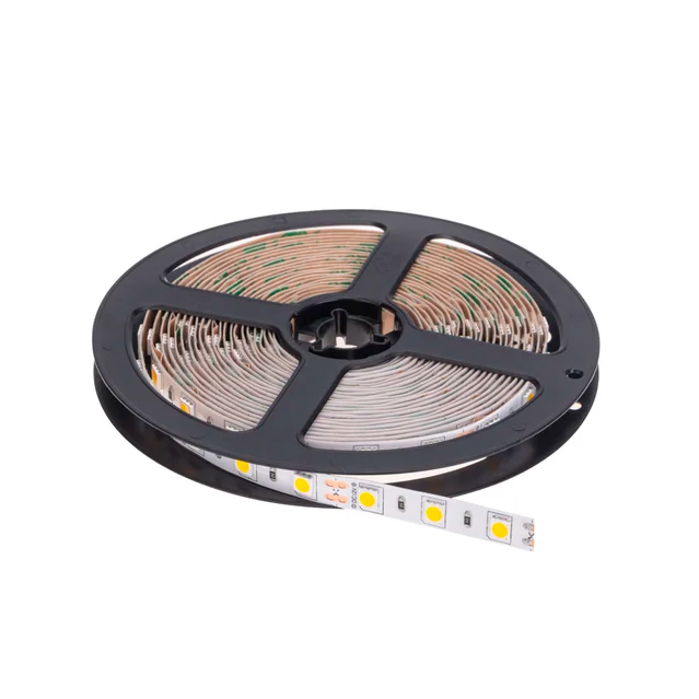 Фото Лента светодиодная 12В, SMD5050, 14,4Вт/м, 60 LED/м, 2700К, 10мм, 5м, для БП с клеммами, IP20 LAMPER {141-2025}