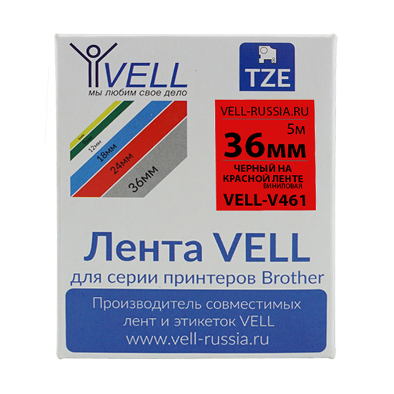 Фото Лента виниловая Vell V-461 (36 мм, черный на красном) для PT9700/P900W {Vell-V461}