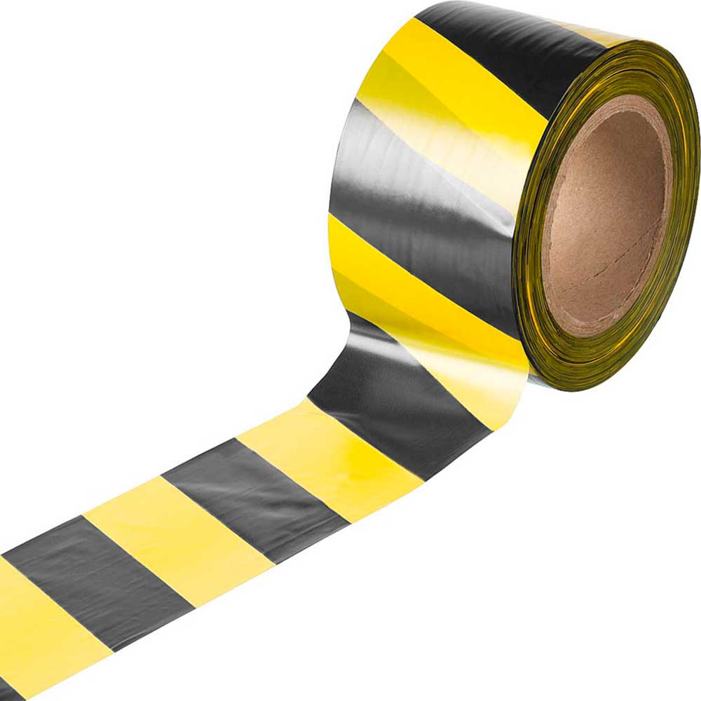Фото Оградительная сигнальная лента, цвет черно-желтый, 75мм х 200м, ЗУБР Мастер {12242-75-200} (1)