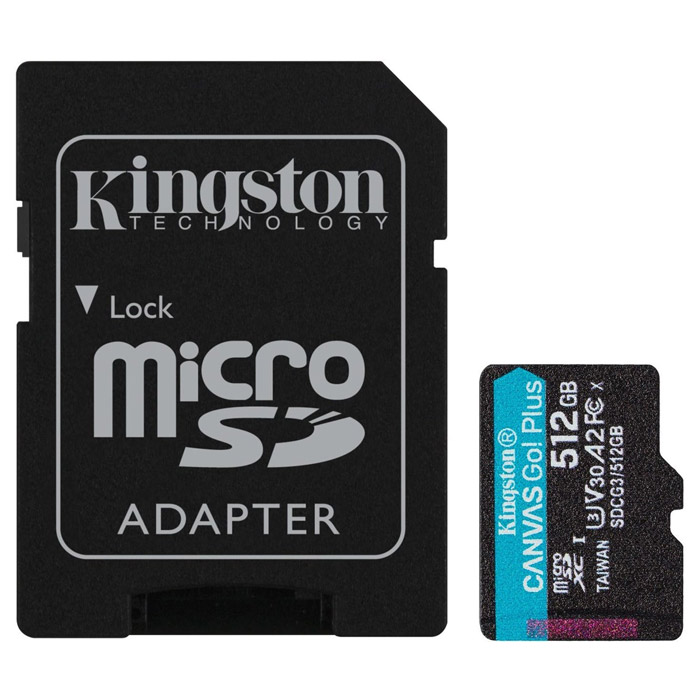 Фото Флеш карта microSD 512GB Kingston microSDXC Class 10 UHS-I U3 V30 Canvas Go Plus (SD адаптер) {SDCG3/512GB}