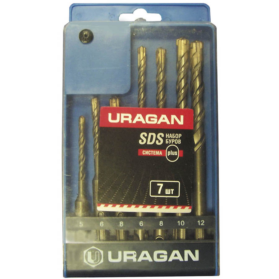Фото URAGAN Набор буров SDS-plus 7 шт: 5 x 110, 6 x 110, 8 x 110, 6 x 160, 8 x 160, 10 x 160, 12 x 160 мм {901-25554-H7}