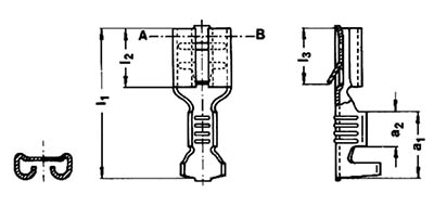 Фото Плоский контактный разъем-вилка "мама" неизолированный Klauke с фиксатором, латунь, 4-6 мм², 6.3x0.8 мм {klk2750} (1)