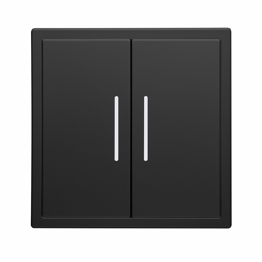 Фото Выключатель c подсветкой черный, двухклавишный, 1 пост, с тонкой пластиковой рамкой Vell {BK1P-2L-EchoGrand} (5)