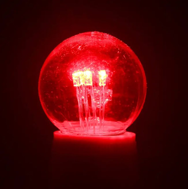 Фото Лампа шар e27 6 LED Ø45мм - красная, прозрачная колба, эффект лампы накаливания {405-122} (1)
