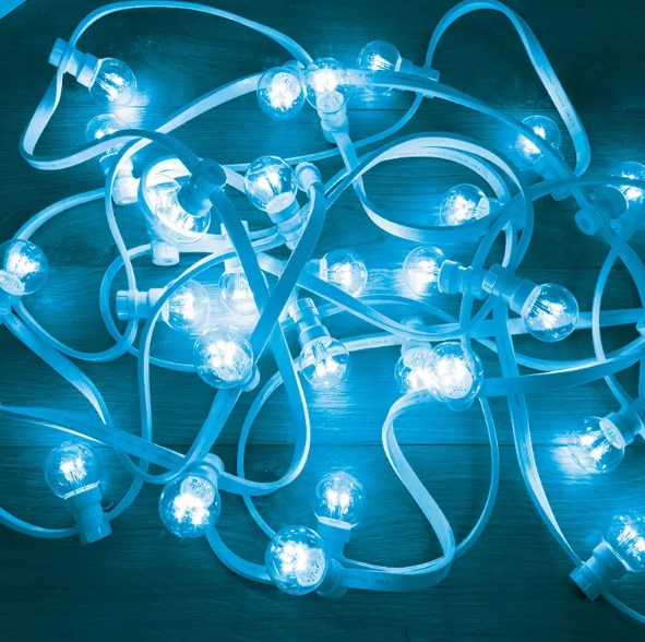 Фото Гирлянда LED Galaxy Bulb String 10м, белый каучук, 30 ламп*6 LED синие, влагостойкая IP65 {331-303}