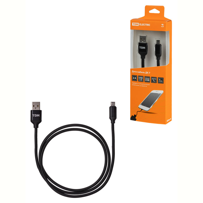 Фото Дата-кабель, ДК 7, USB - micro USB, 1 м, тканевая оплетка, черный, TDM {SQ1810-0307}