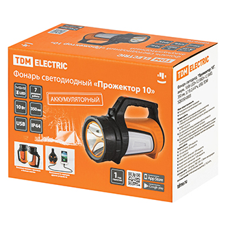 Фото Фонарь светодиод. "Прожектор 10", аккум., 10 Вт LED+12 SMD+12 SMD, 350 лм, 3,7 В 2,4 А*ч, USB, TDM {SQ0350-0003} (5)