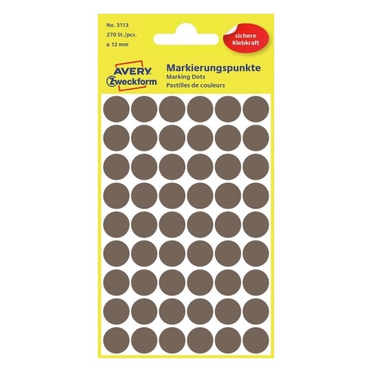 Фото Этикетки-точки, 4 л, серо-коричневые, d12 мм, круглые (270 этикеток в упак.) {3113}